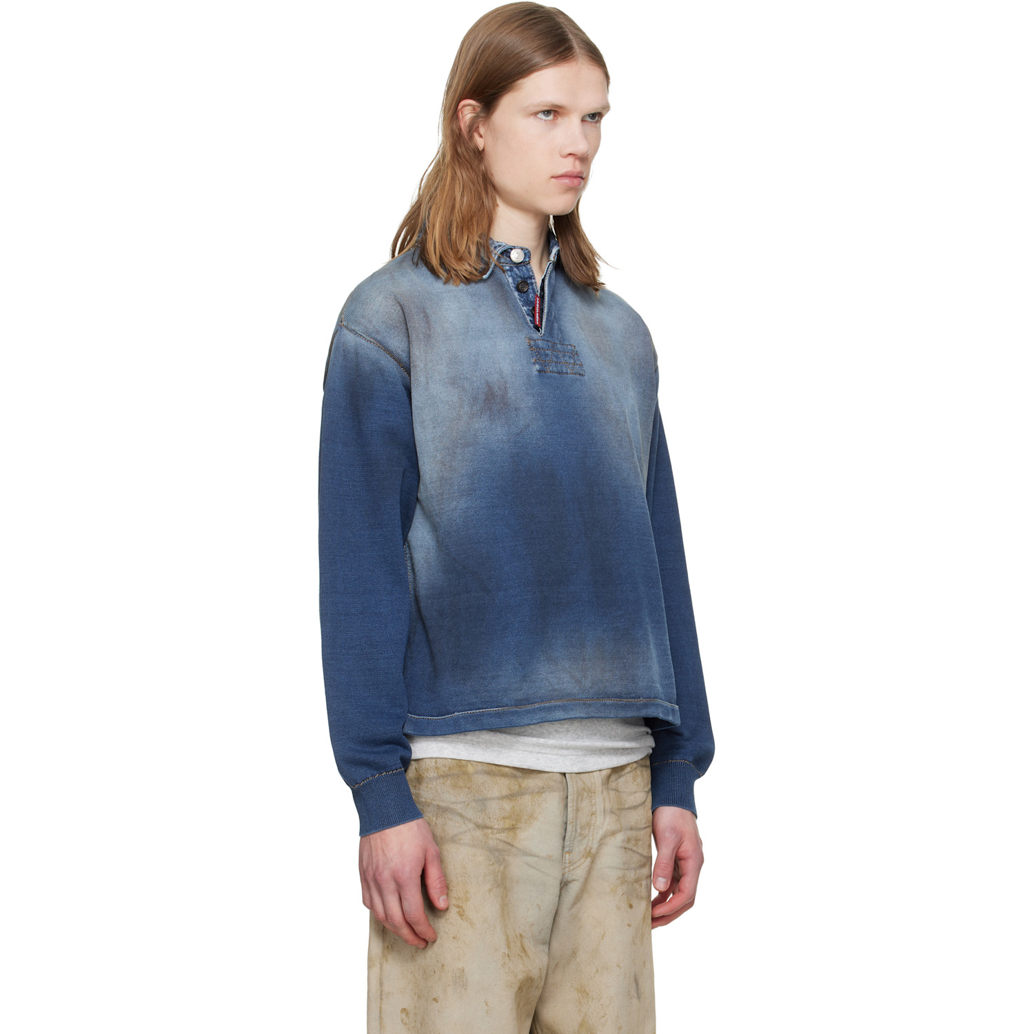  Dsquared2 Indigo Denim Effect Knit Long Sleeves Polo 