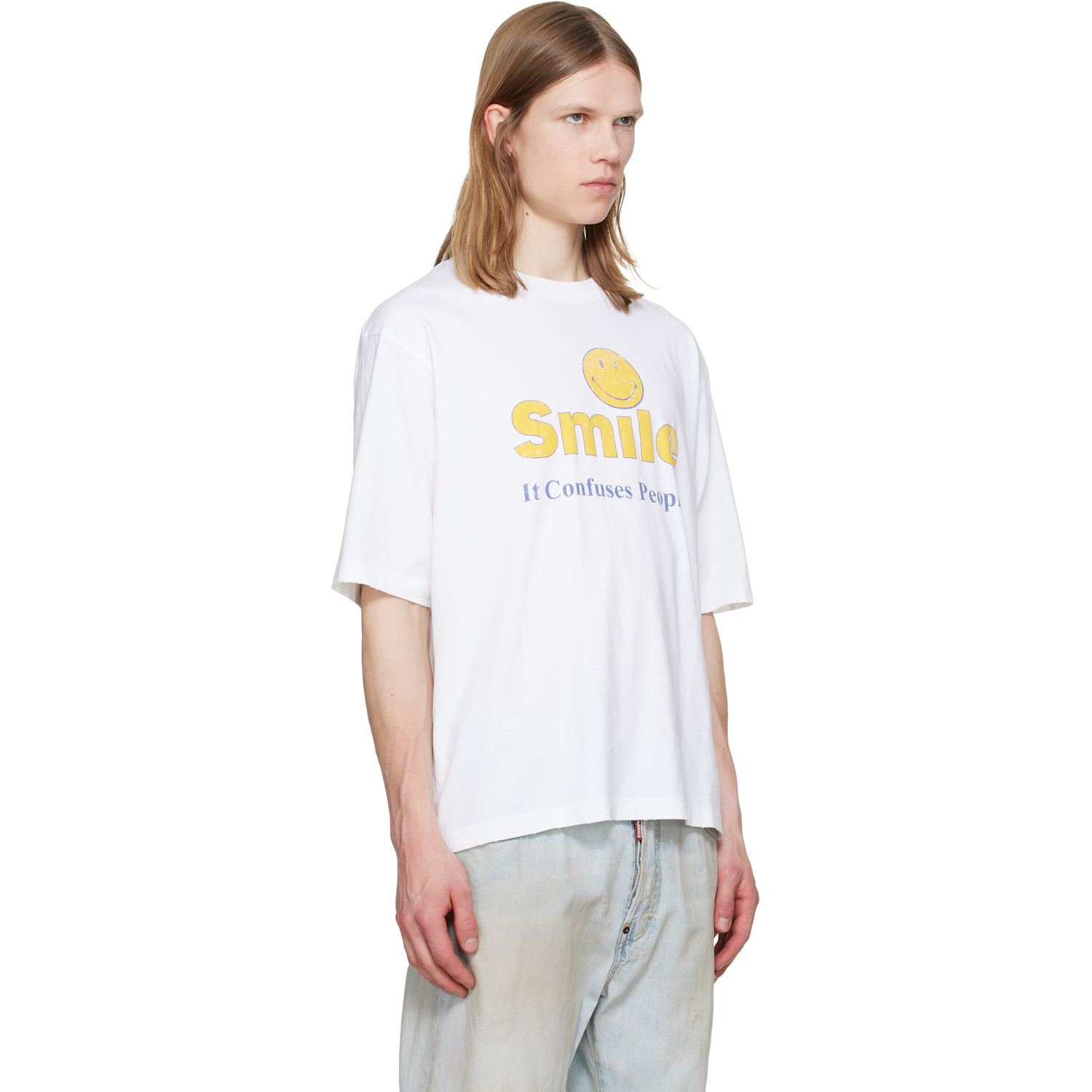  Dsquared2 White Smiley Dyed & Destroyed Loose Fit T-shirt 