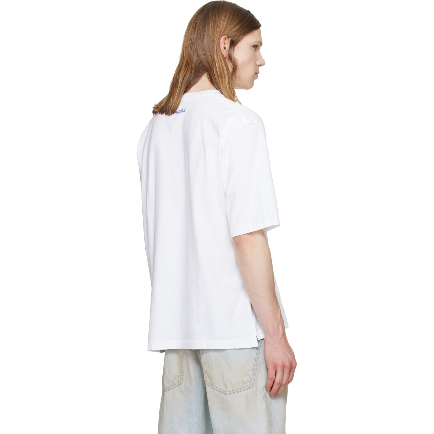  Dsquared2 White Smiley Dyed & Destroyed Loose Fit T-shirt 