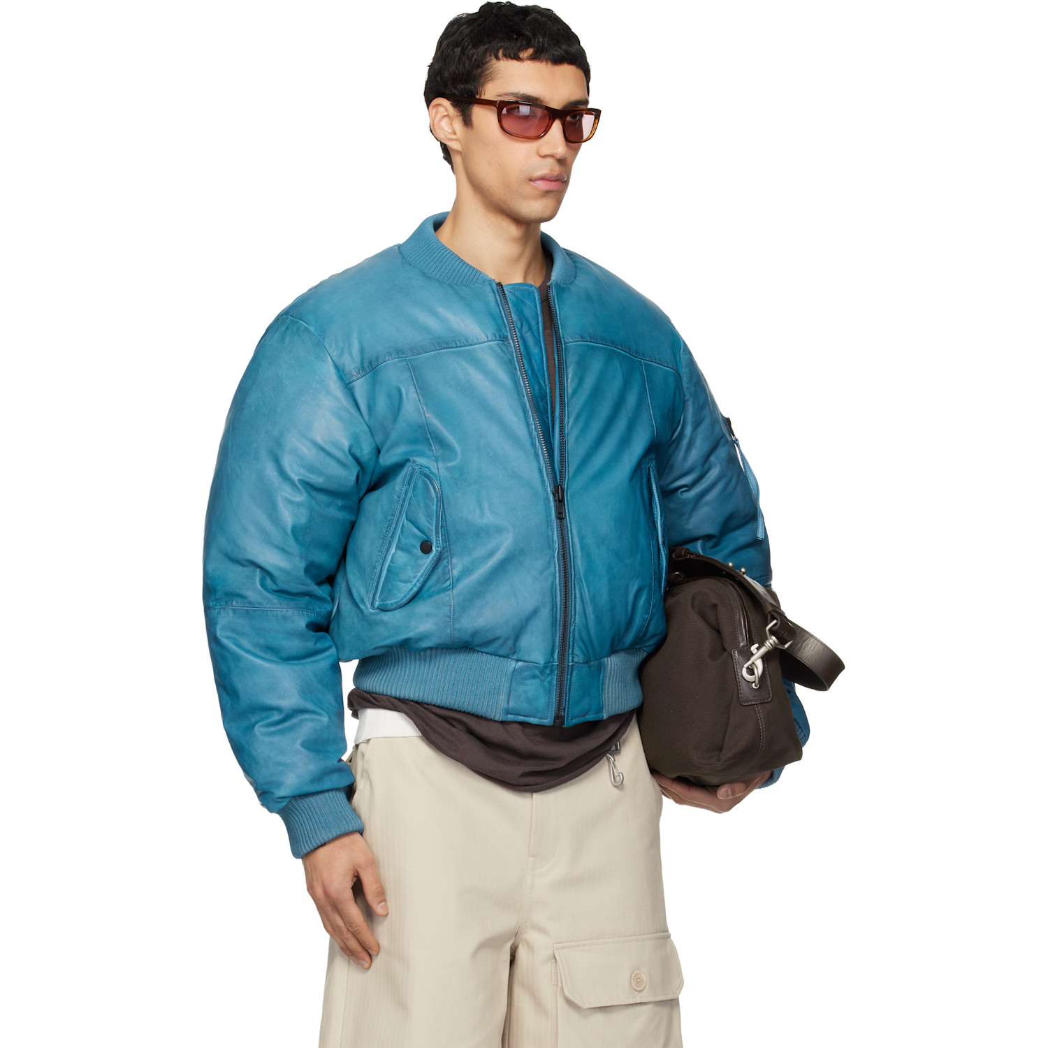  Deadwood Blue Bofinger Padded Leather Bomber Jacket 