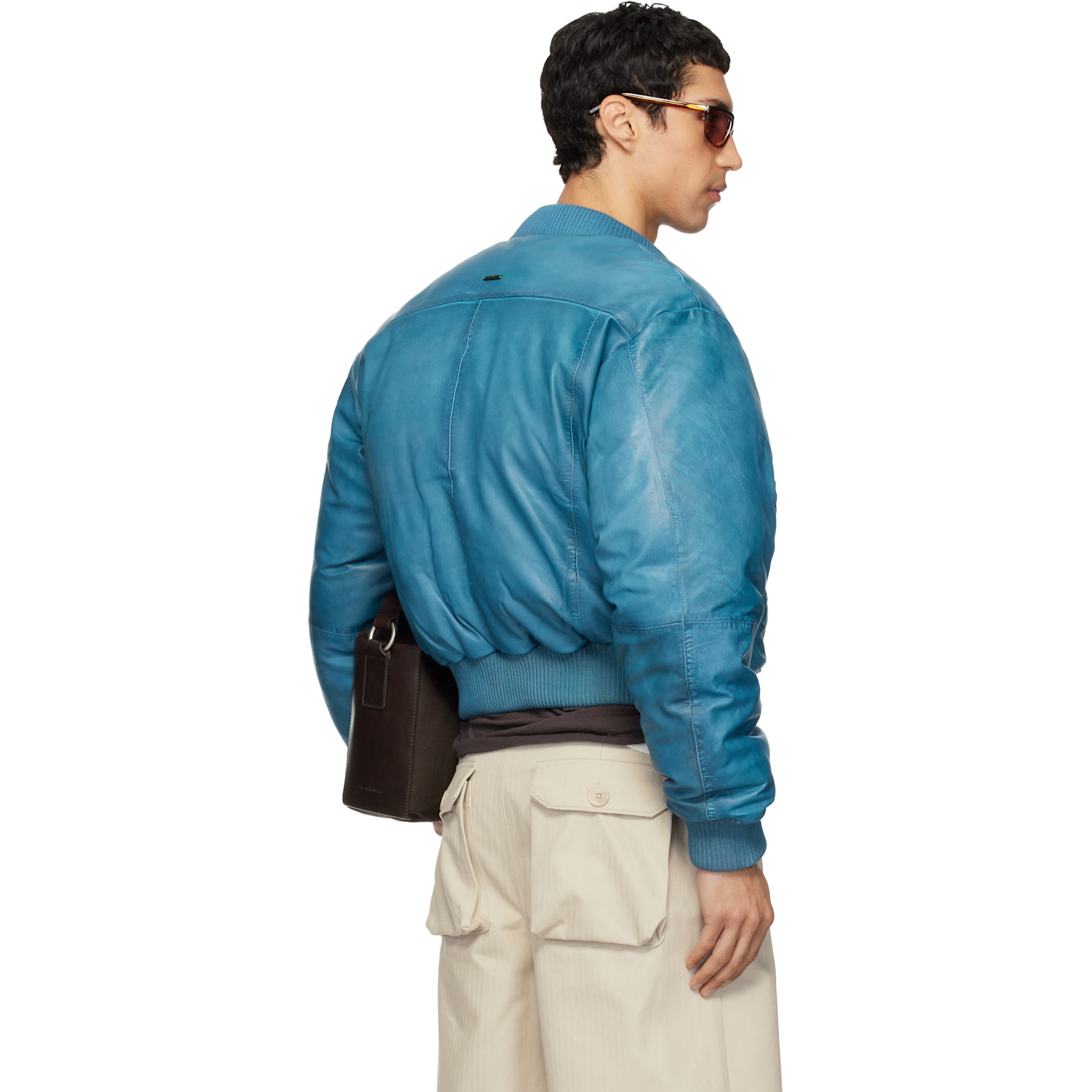  Deadwood Blue Bofinger Padded Leather Bomber Jacket 