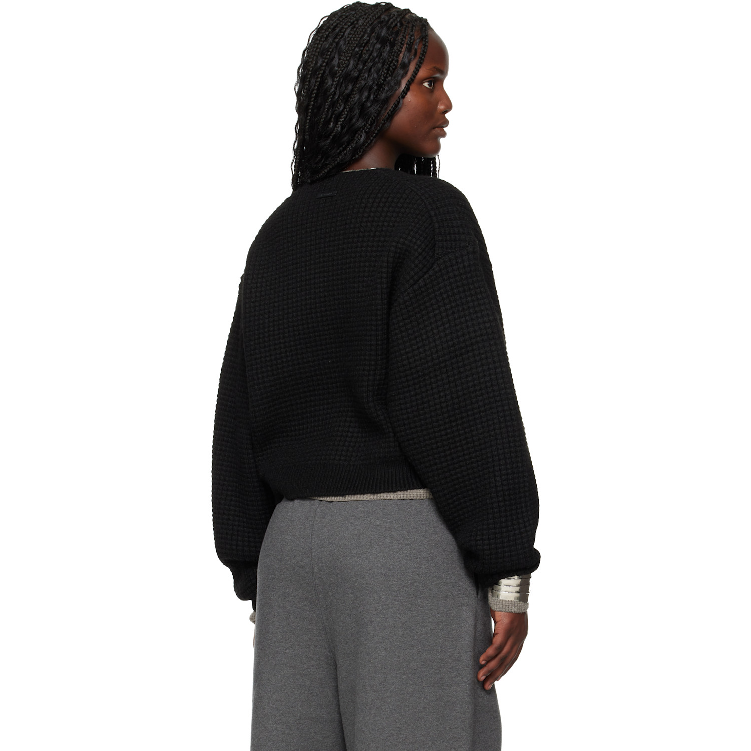  Fear Of God Essentials Black Holiday Heavy Waffle 90s Crewneck Sweater 
