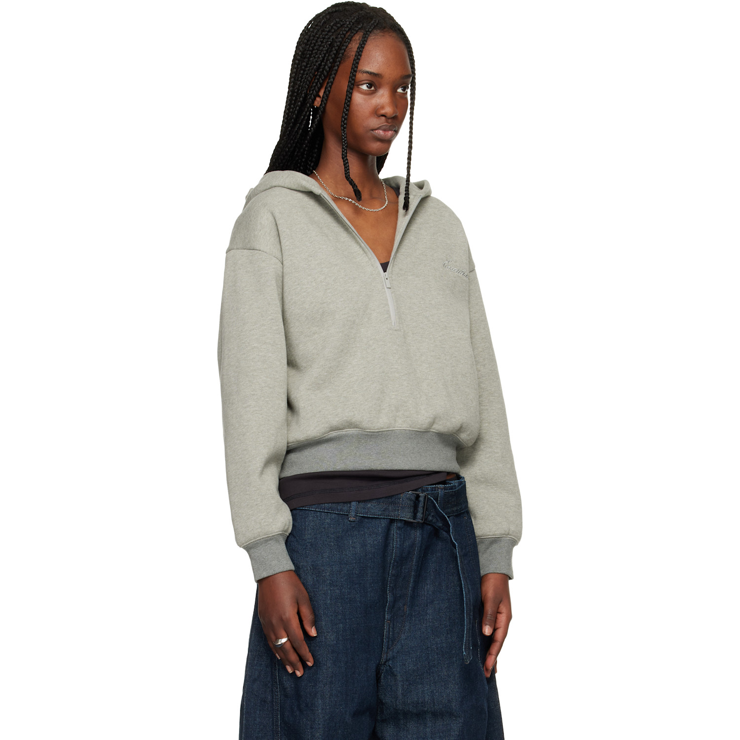  Fear Of God Essentials Gray Signature Classic Half Zip Hoodie 
