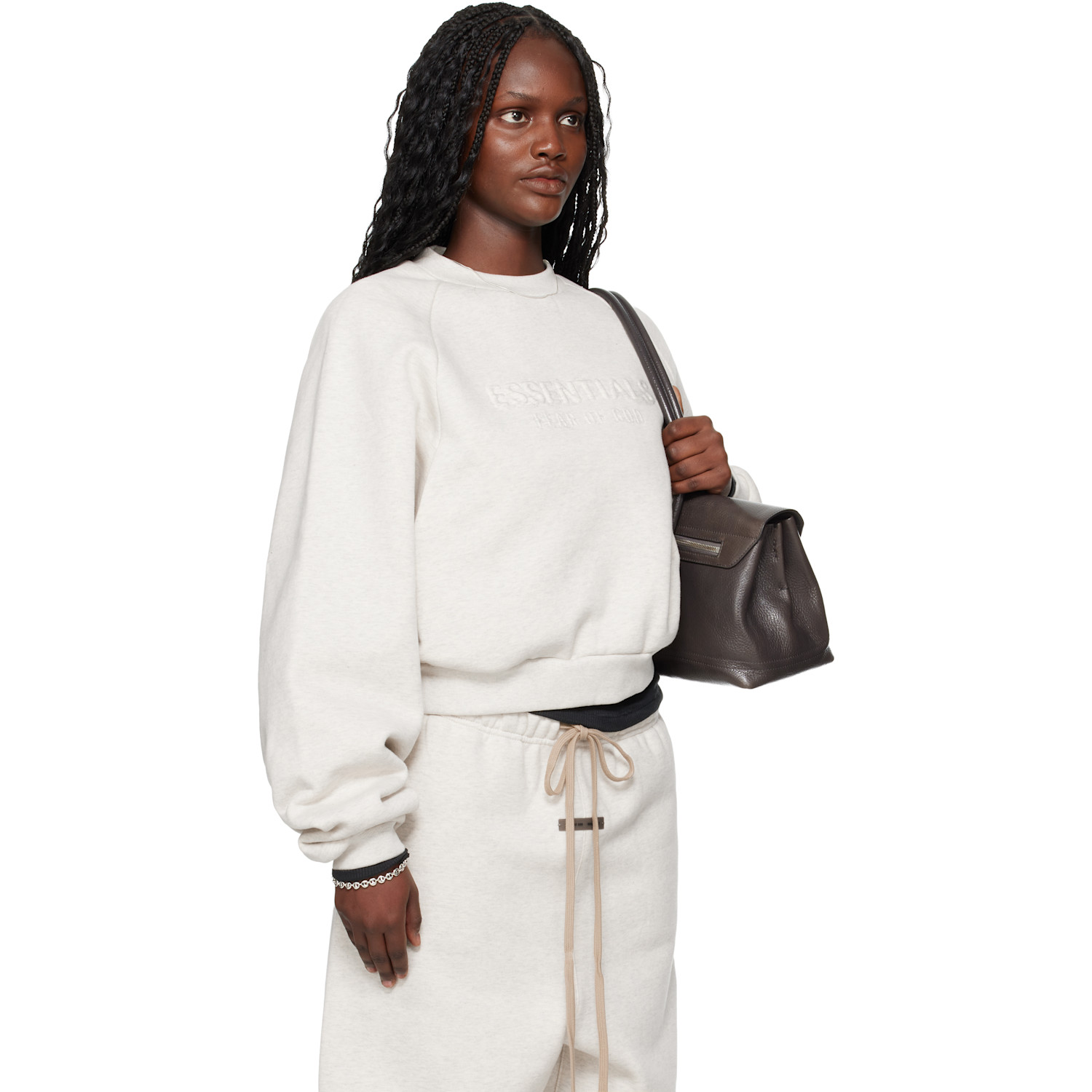  Fear Of God Essentials Gray Holiday Embossed 90s Raglan Crewneck Sweatshirt 