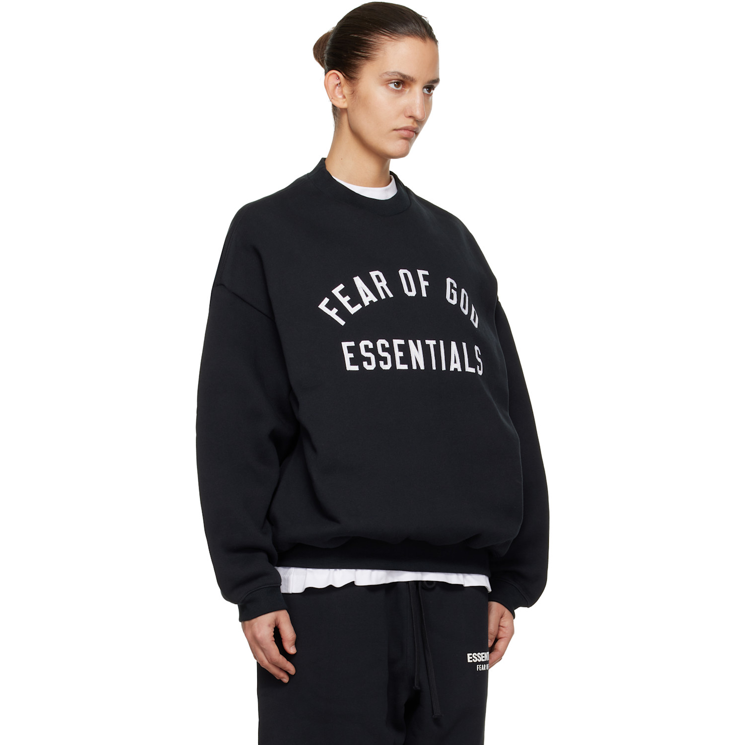  Fear Of God Essentials Black Varsity Crewneck Sweatshirt 