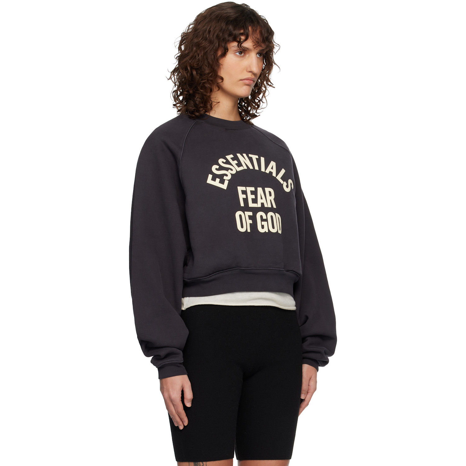  Fear Of God Essentials Black Campus 90's Cropped Raglan Sweatshirt 