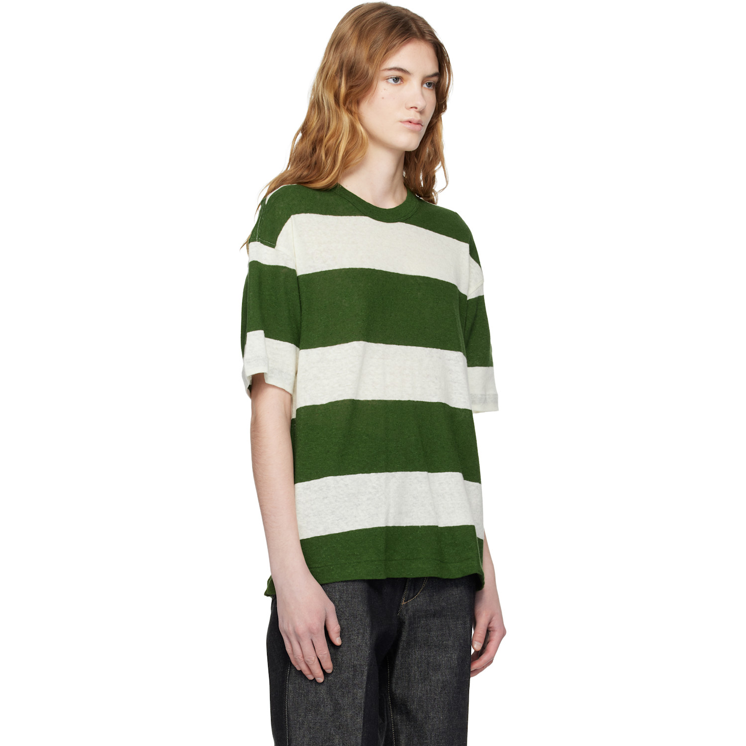  Ymc Green & Off-white Triple Stripe T-shirt 