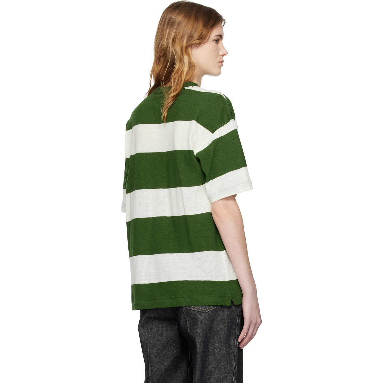  Ymc Green & Off-white Triple Stripe T-shirt 