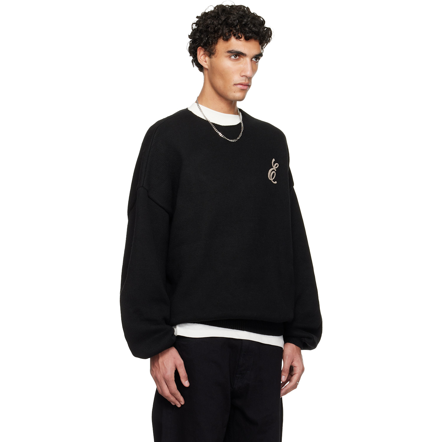  Fear Of God Essentials Black Holiday Embroidered Merino Crewneck Sweater 