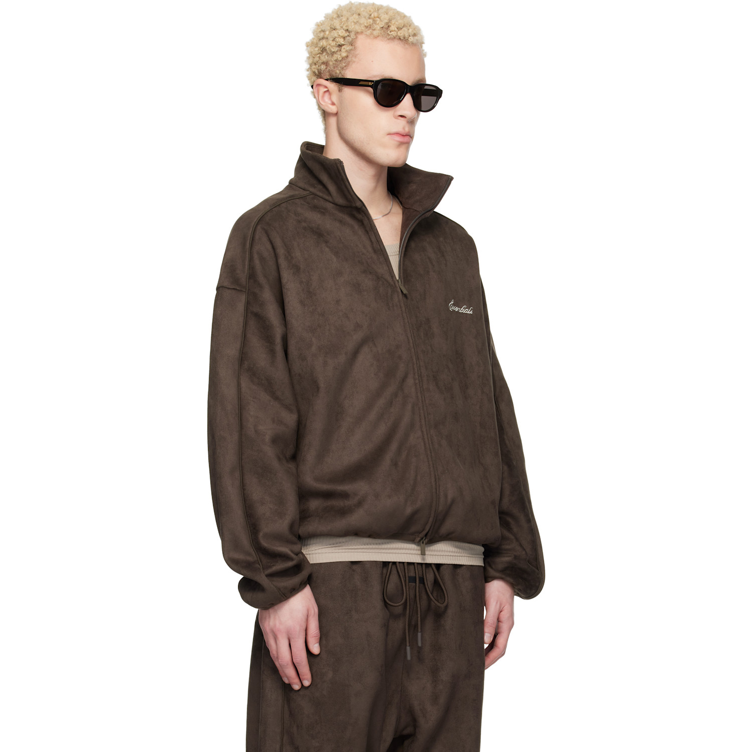  Fear Of God Essentials Brown Faux-suede Fleece Signature Modern Track Jacket 