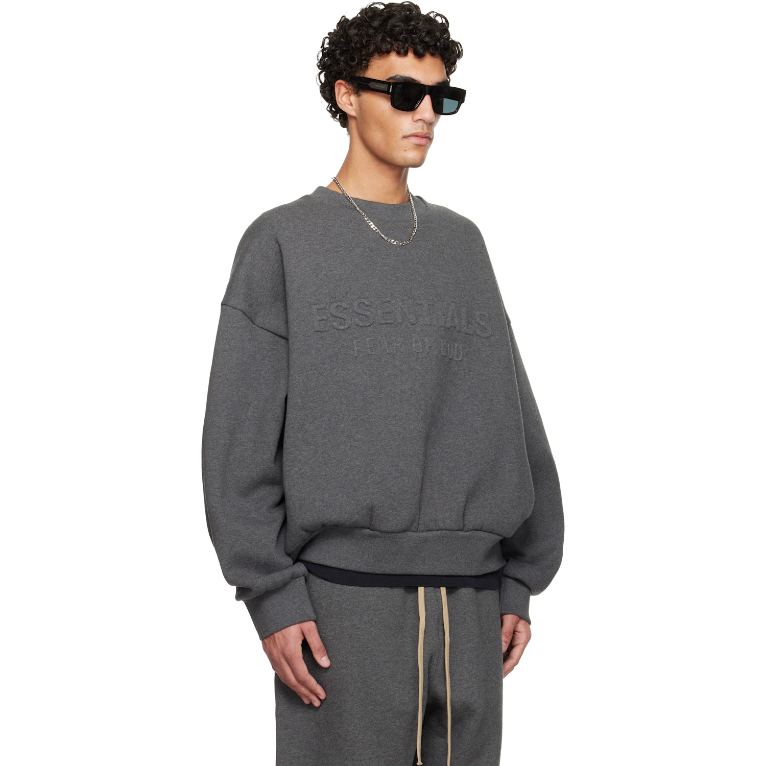  Fear Of God Essentials Gray Holiday Embossed Classic Crewneck Sweatshirt 