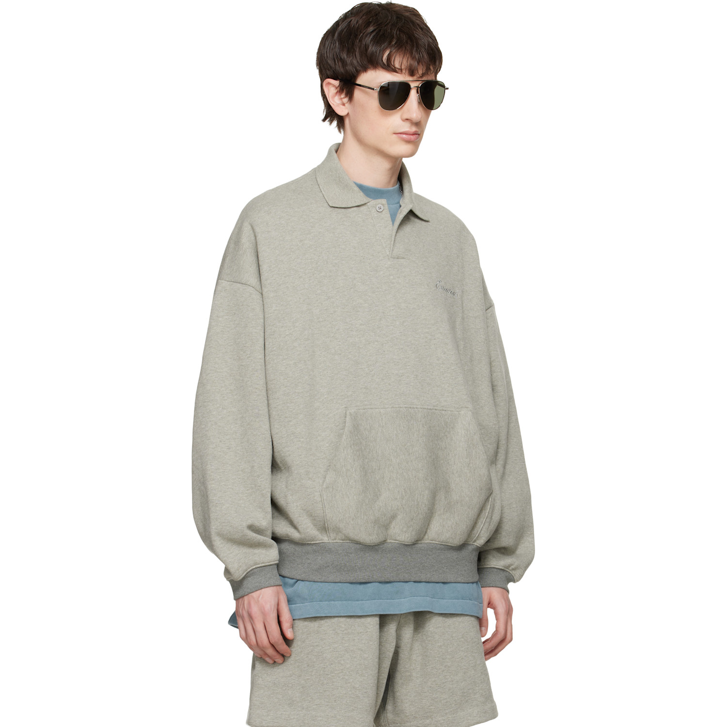  Fear Of God Essentials Gray Signature 90s Polo Sweatshirt 