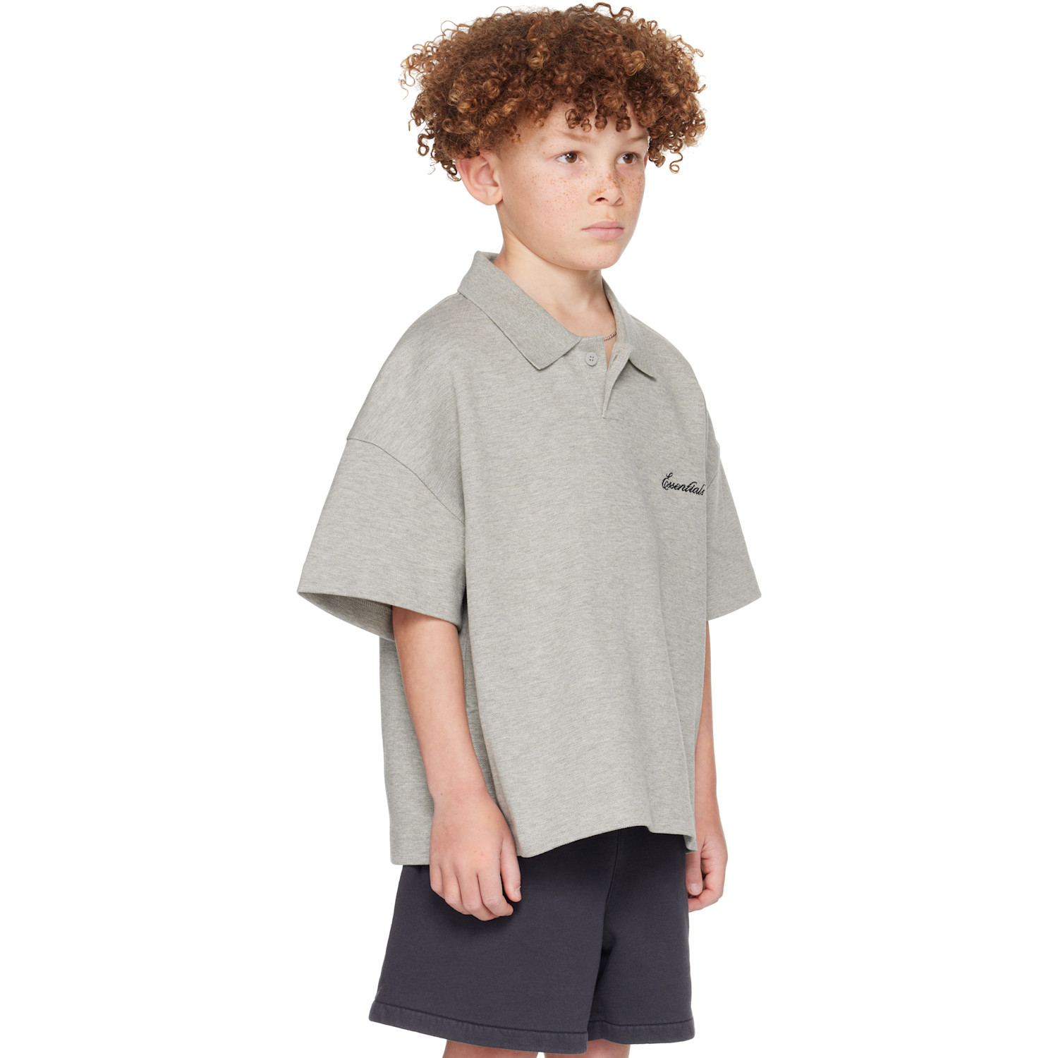  Fear Of God Essentials Kids Gray Signature Classic Short Sleeve Polo 