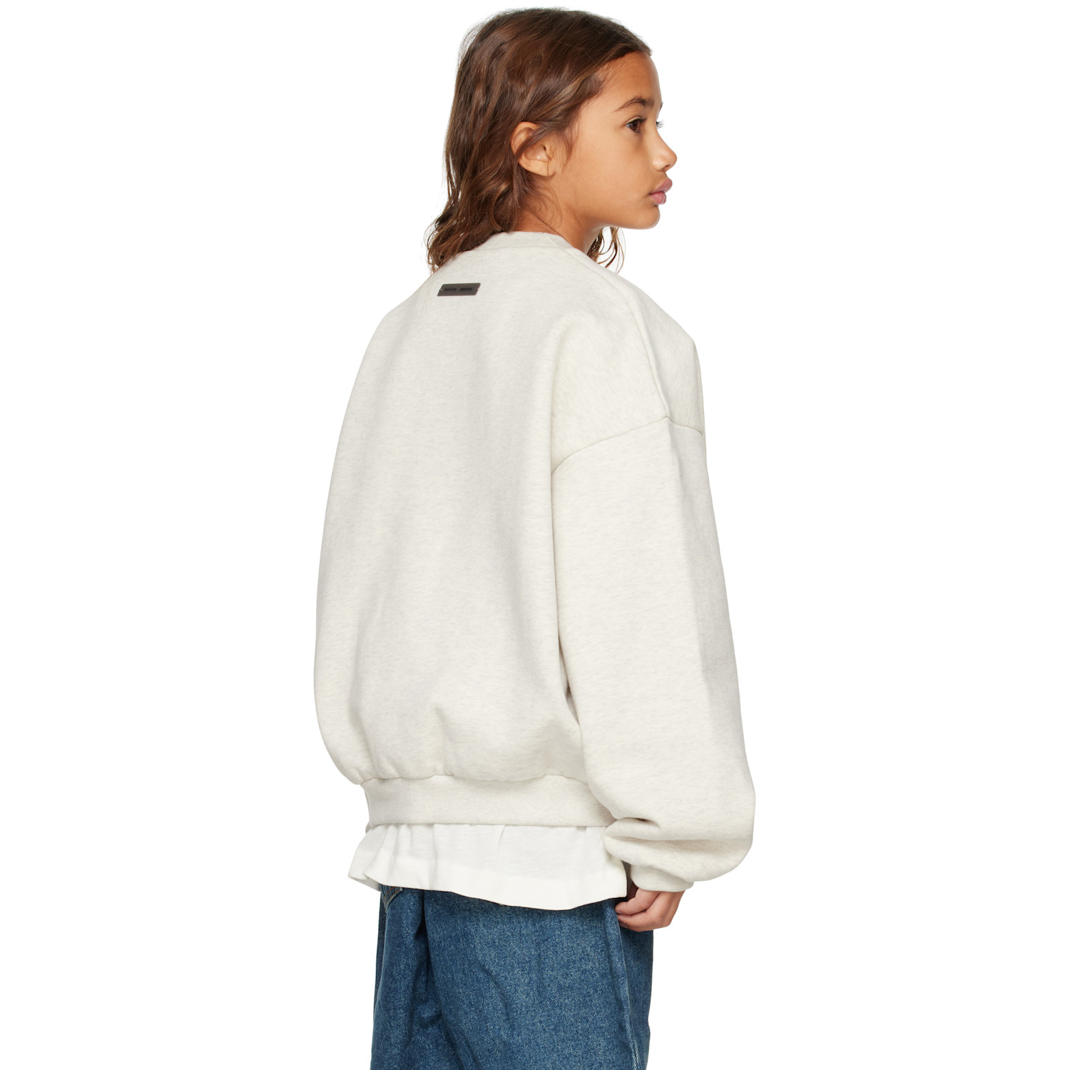 Fear Of God Essentials Kids Gray Holiday Embossed Classic Crewneck Sweatshirt 