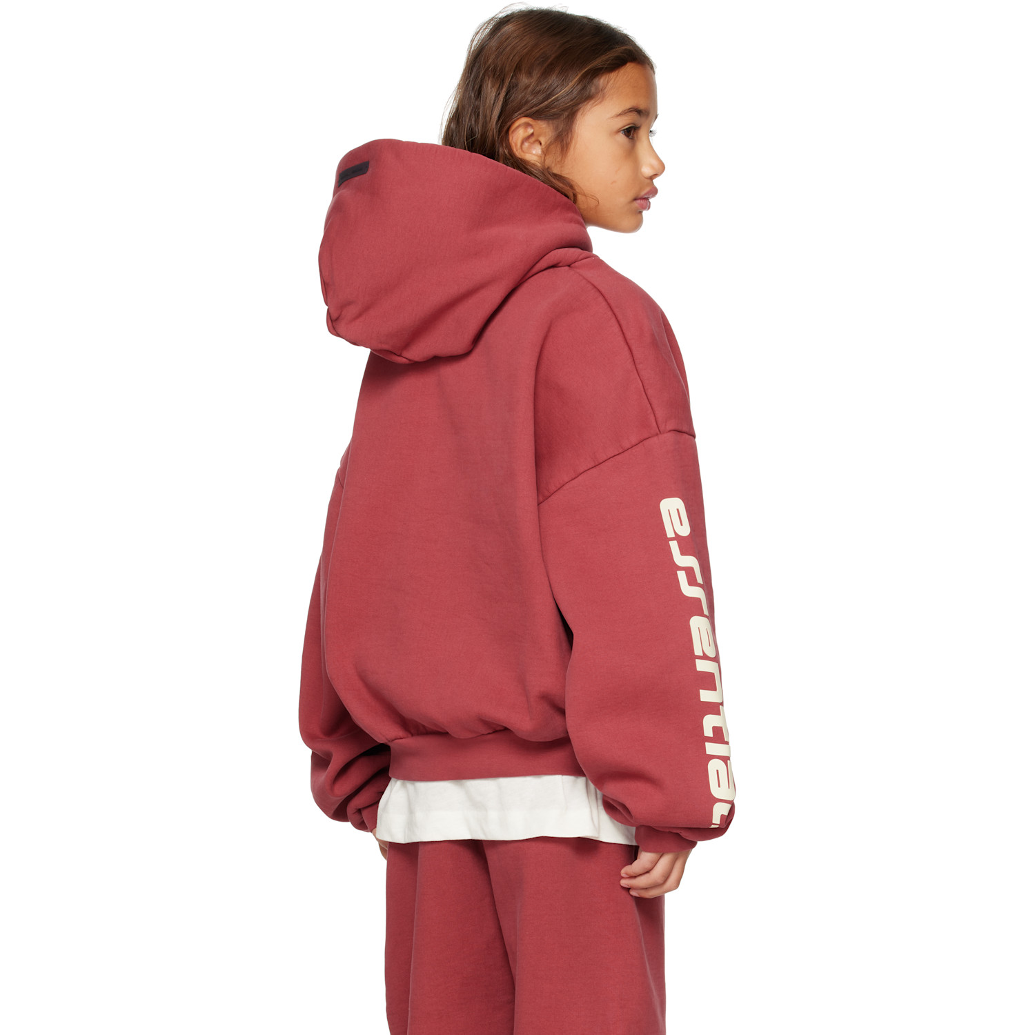  Fear Of God Essentials Kids Red Holiday Embossed Classic Hoodie 