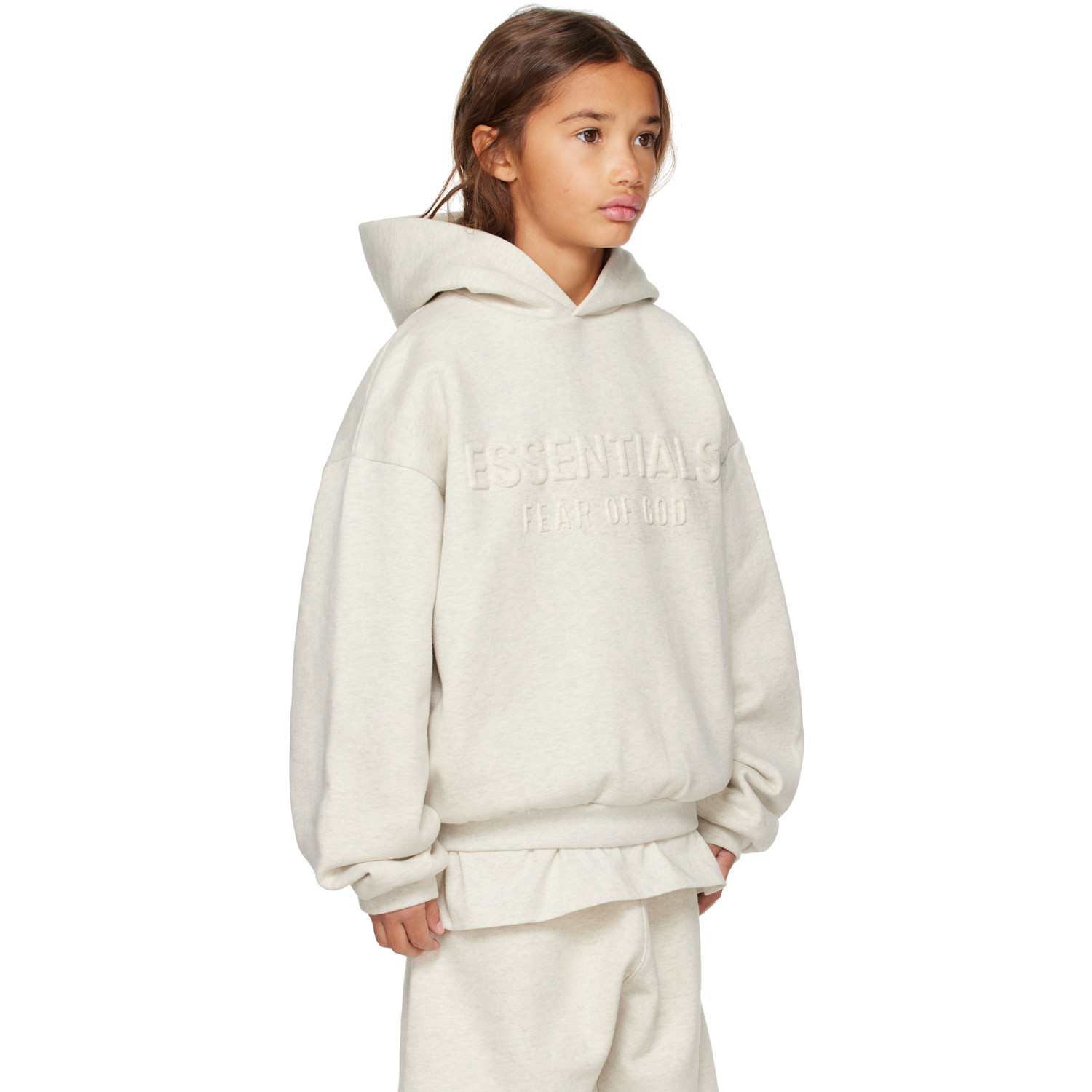  Fear Of God Essentials Kids Gray Holiday Embossed Classic Hoodie 