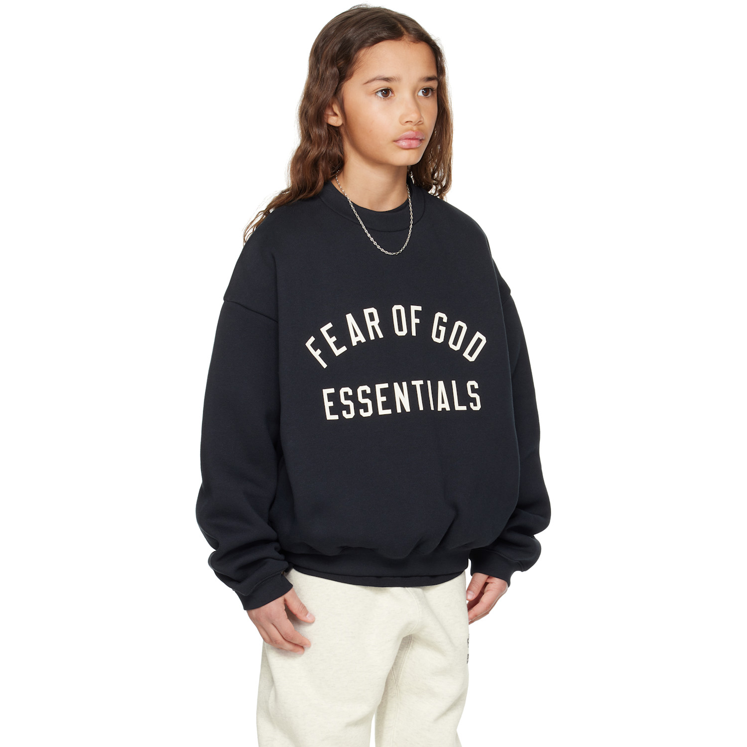  Fear Of God Essentials Kids Black Classic Crewneck Sweatshirt 