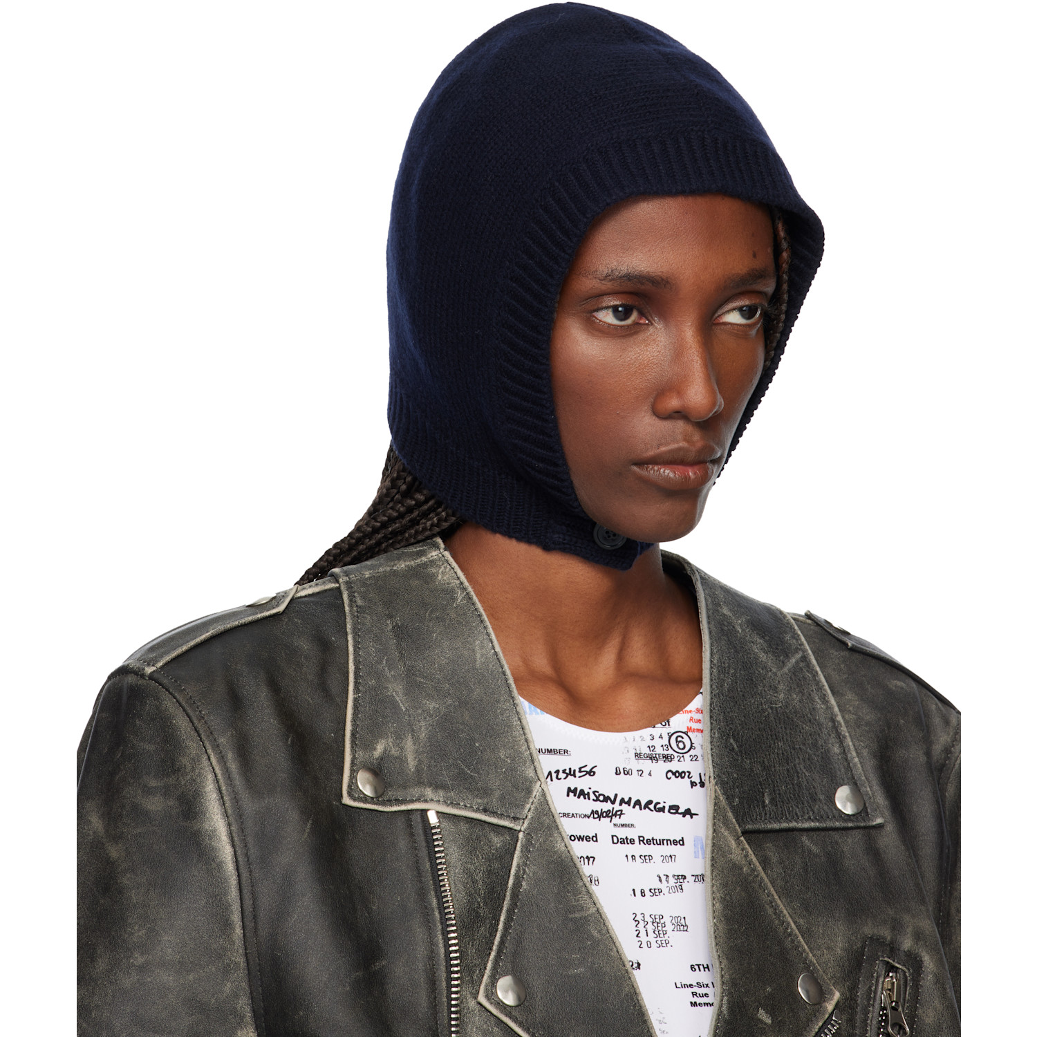  Maison Margiela Navy Wool Knit Hood 