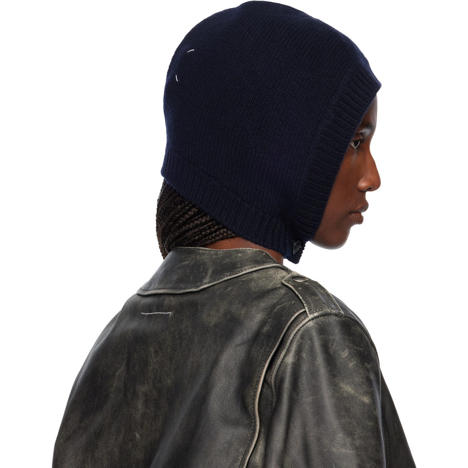  Maison Margiela Navy Wool Knit Hood 