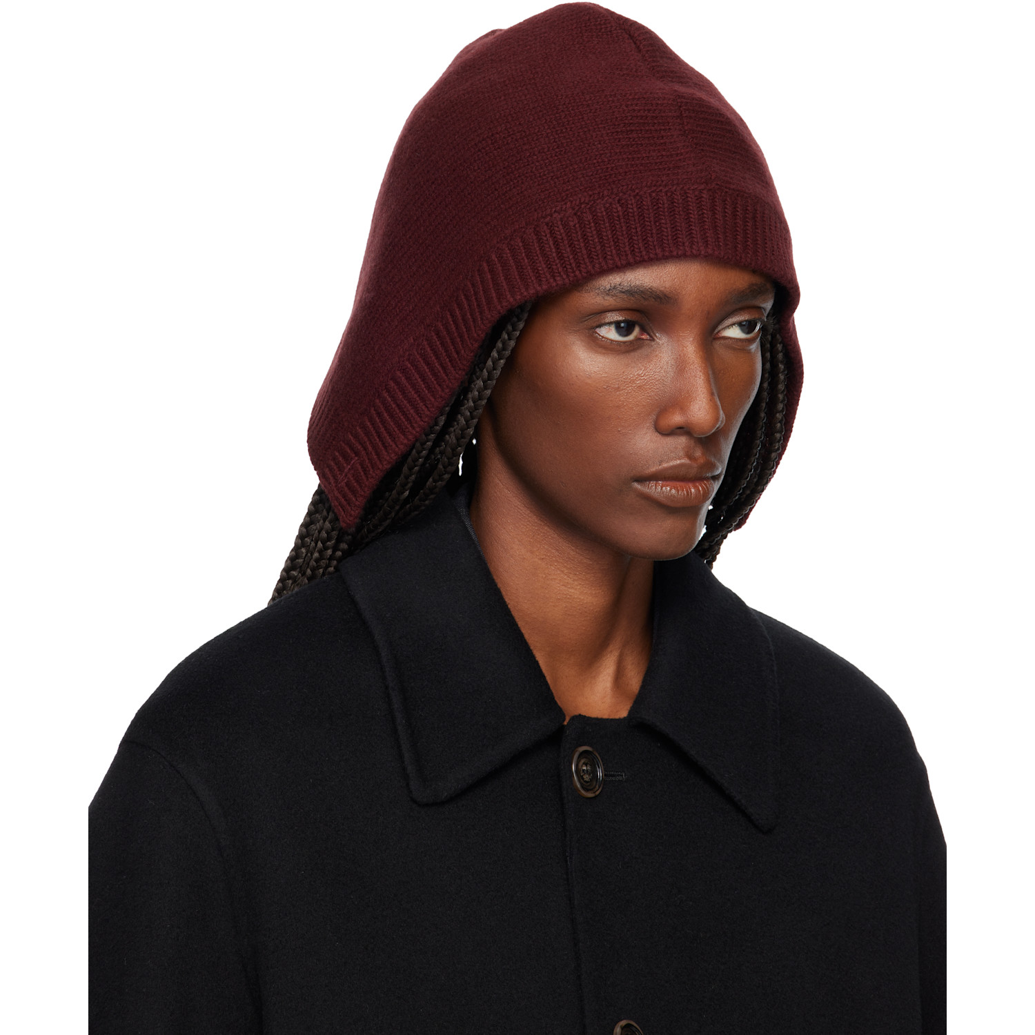  Maison Margiela Burgundy Wool Knit Hood 