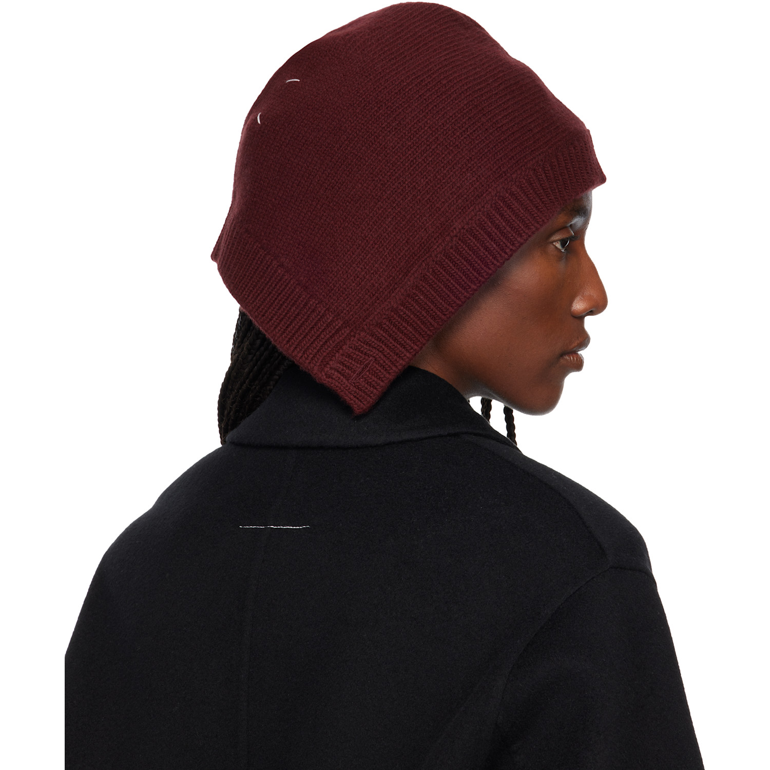  Maison Margiela Burgundy Wool Knit Hood 