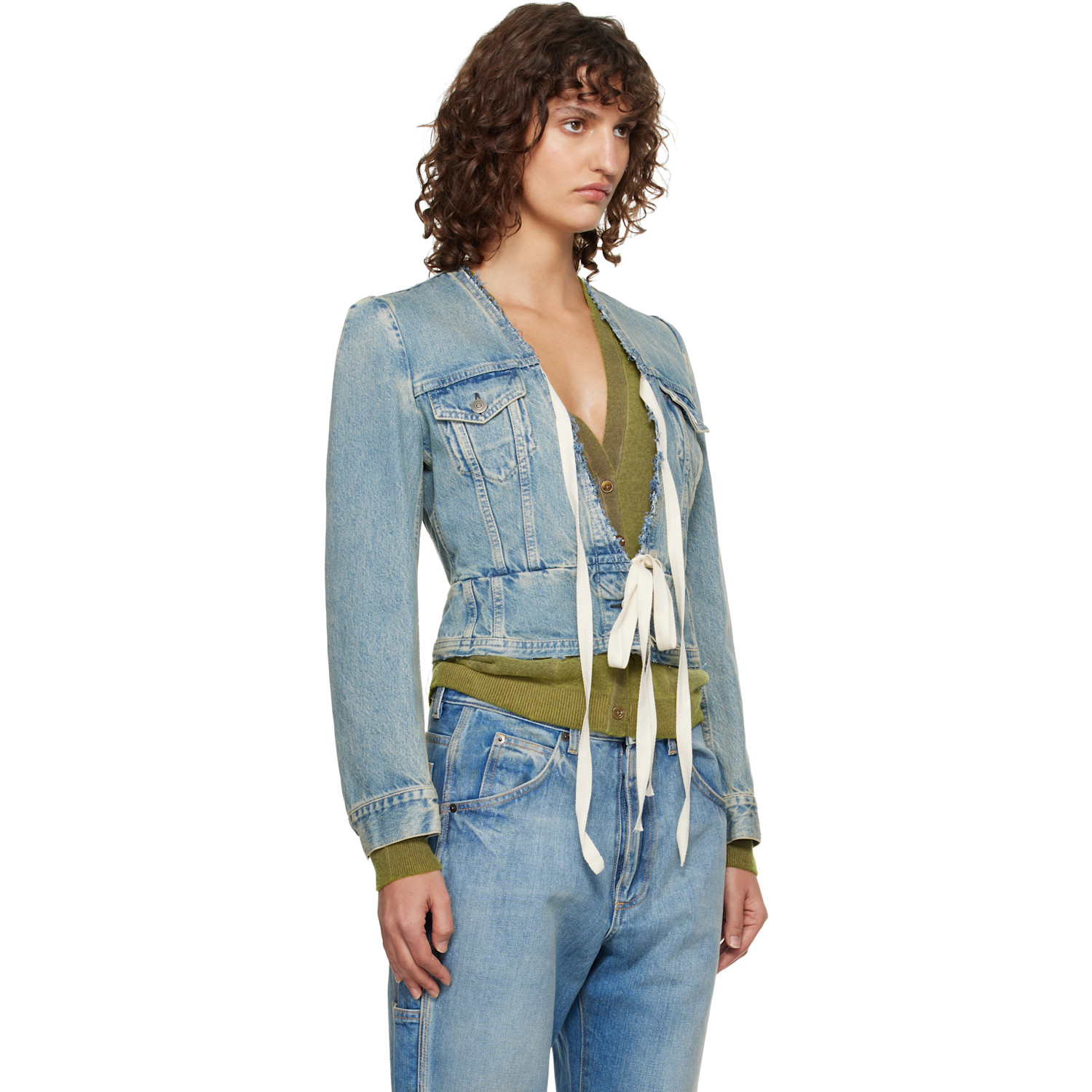  Maison Margiela Blue V-neck Denim Jacket 