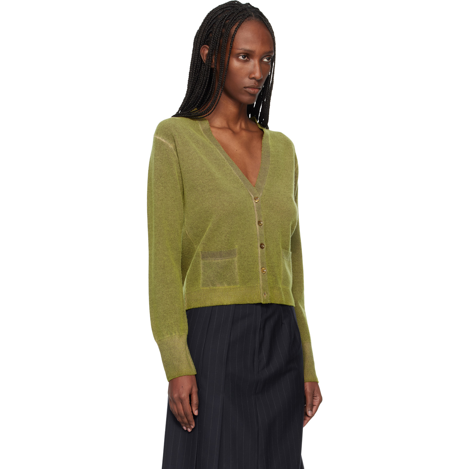  Maison Margiela Green Virgin Wool V Neck Cardigan 