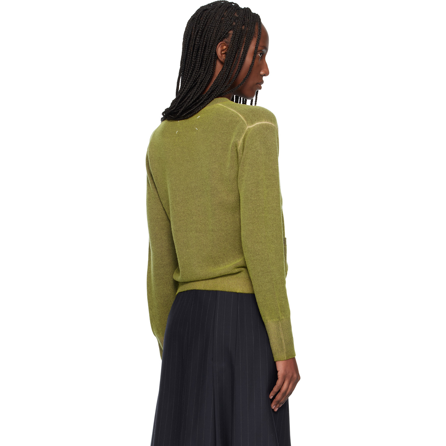  Maison Margiela Green Virgin Wool V Neck Cardigan 