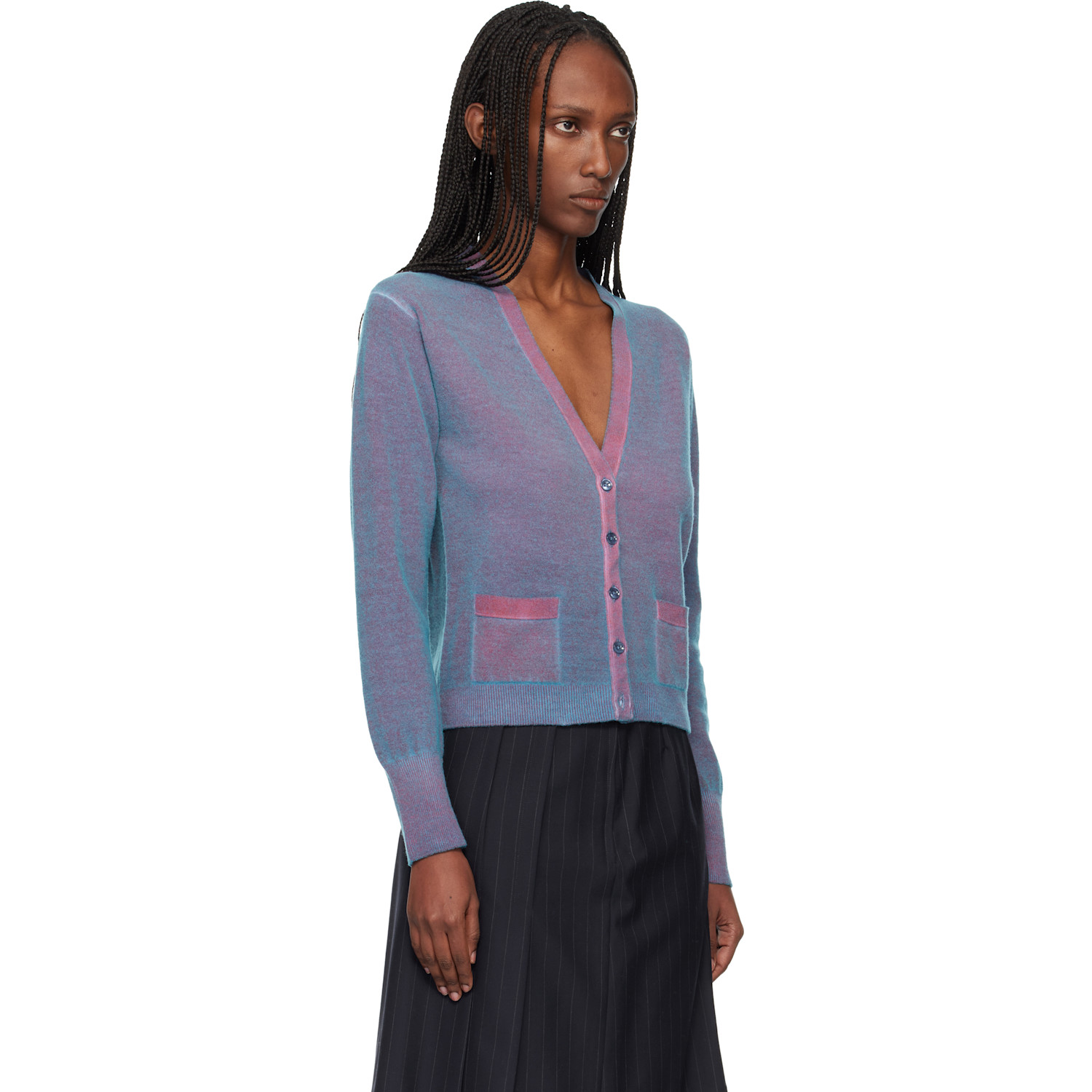  Maison Margiela Blue & Red Virgin Wool V Neck Cardigan 