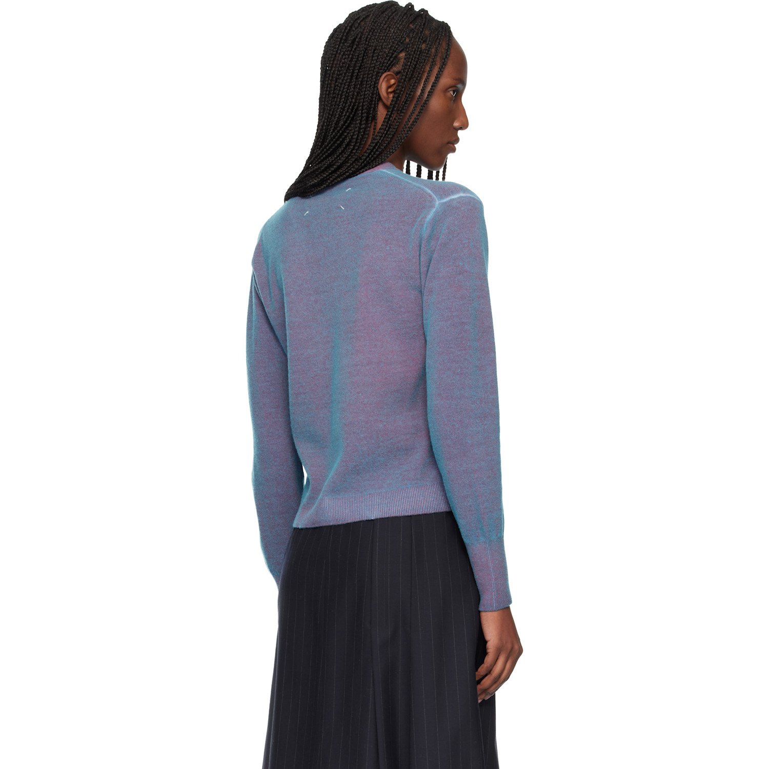  Maison Margiela Blue & Red Virgin Wool V Neck Cardigan 