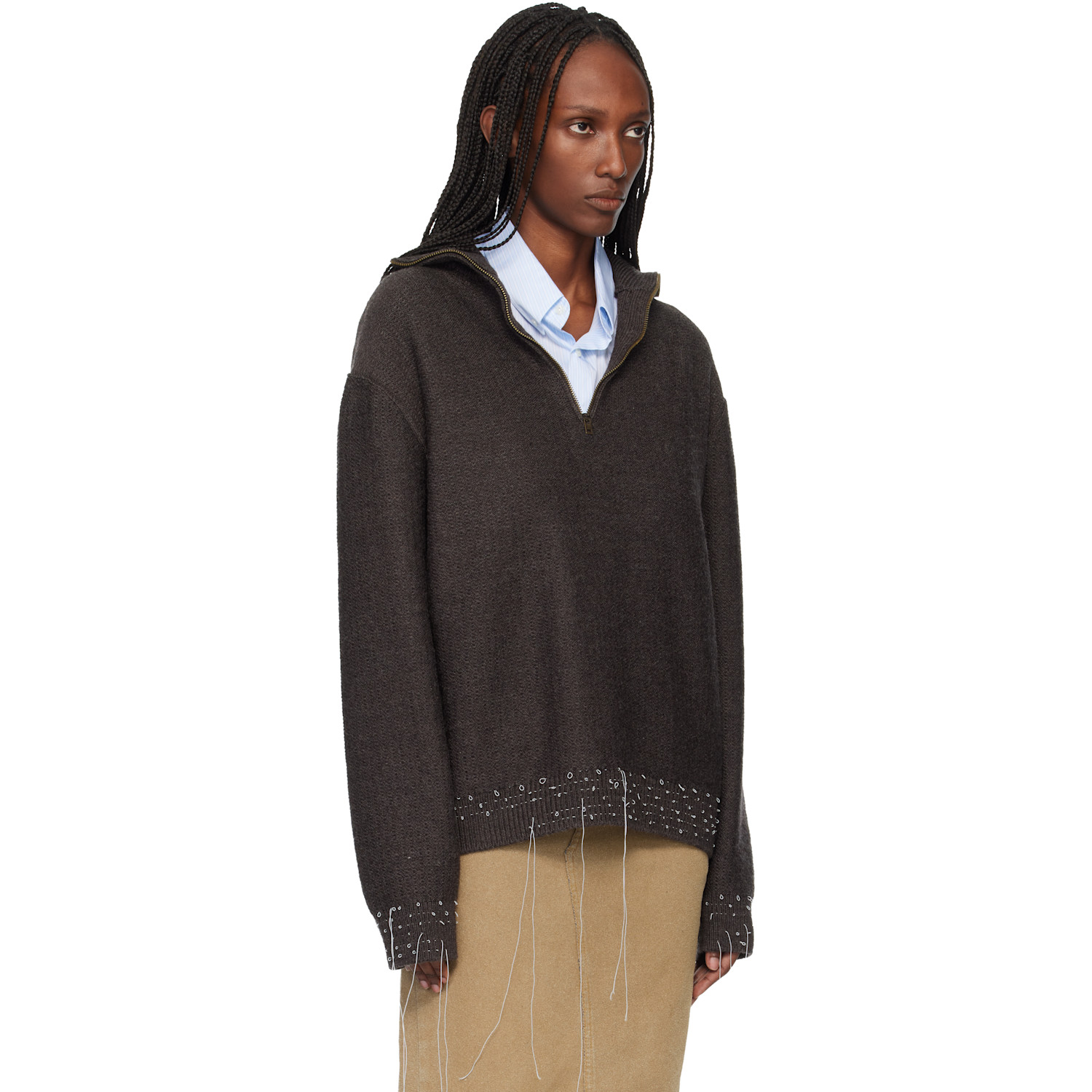  Maison Margiela Brown Loose Thread Sweater 