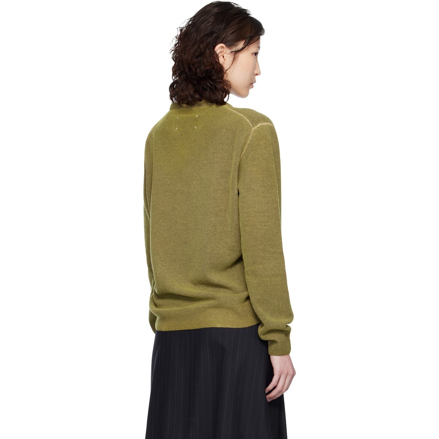  Maison Margiela Green Virgin Wool V-neck Sweater 