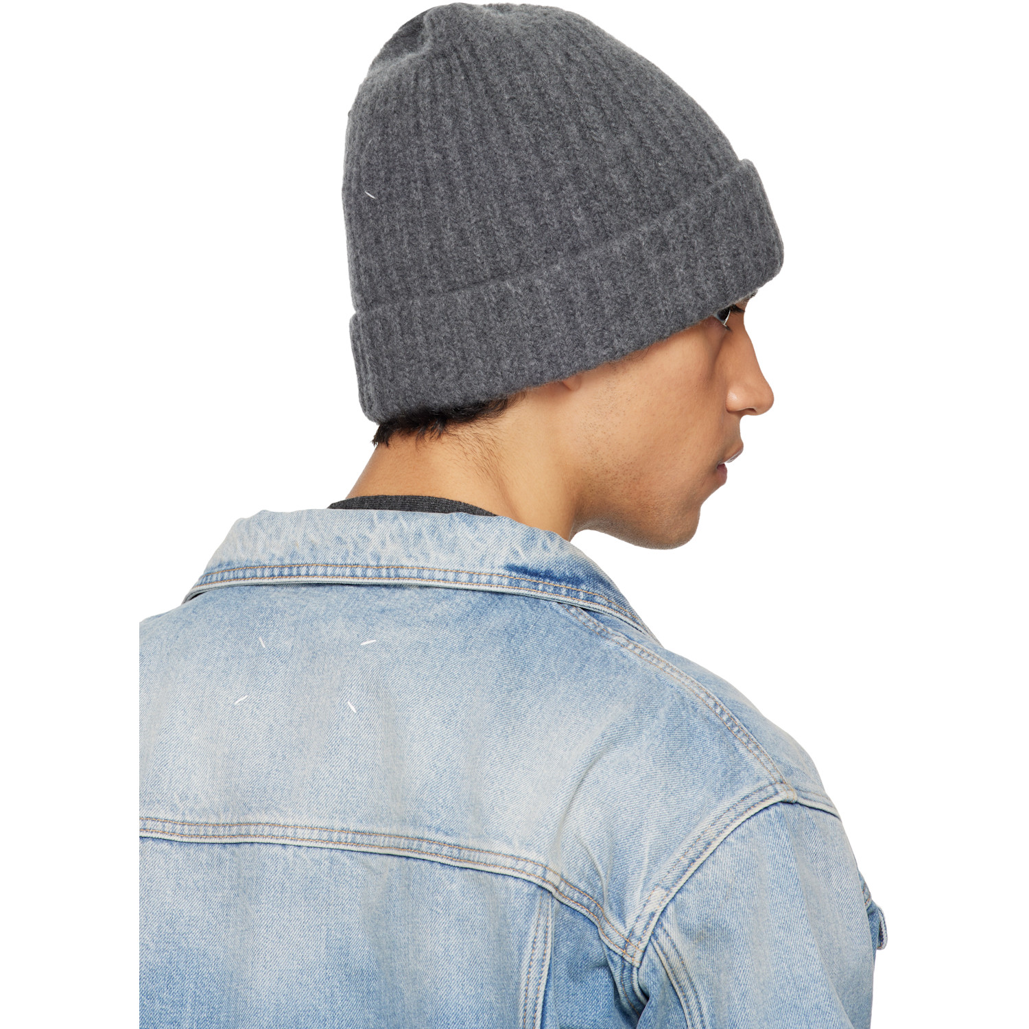  Maison Margiela Gray Ribbed Beanie 
