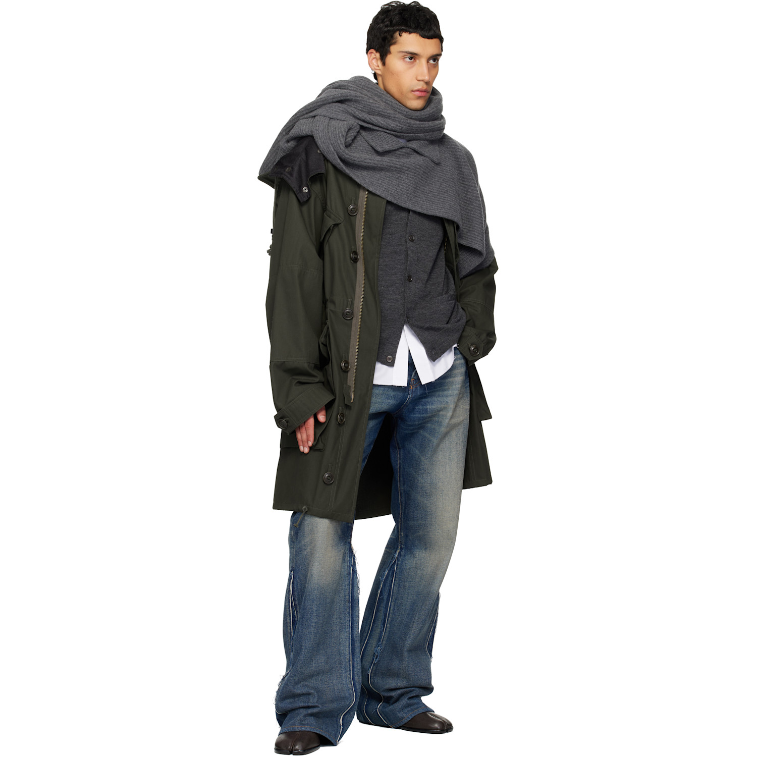  Maison Margiela Gray Ribbed Wool Collar Scarf 