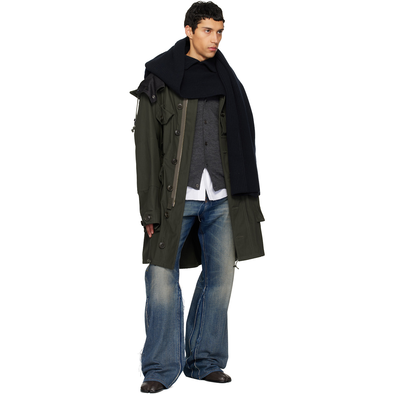  Maison Margiela Navy Ribbed Wool Collar Scarf 