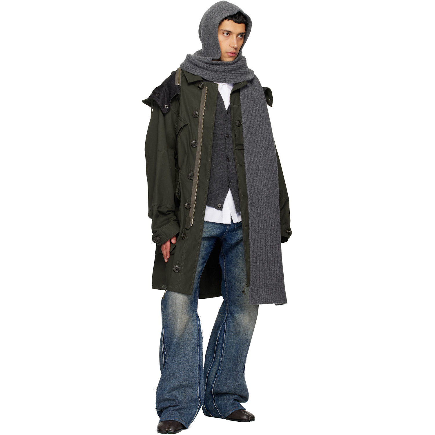  Maison Margiela Gray Wool Hooded Scarf 