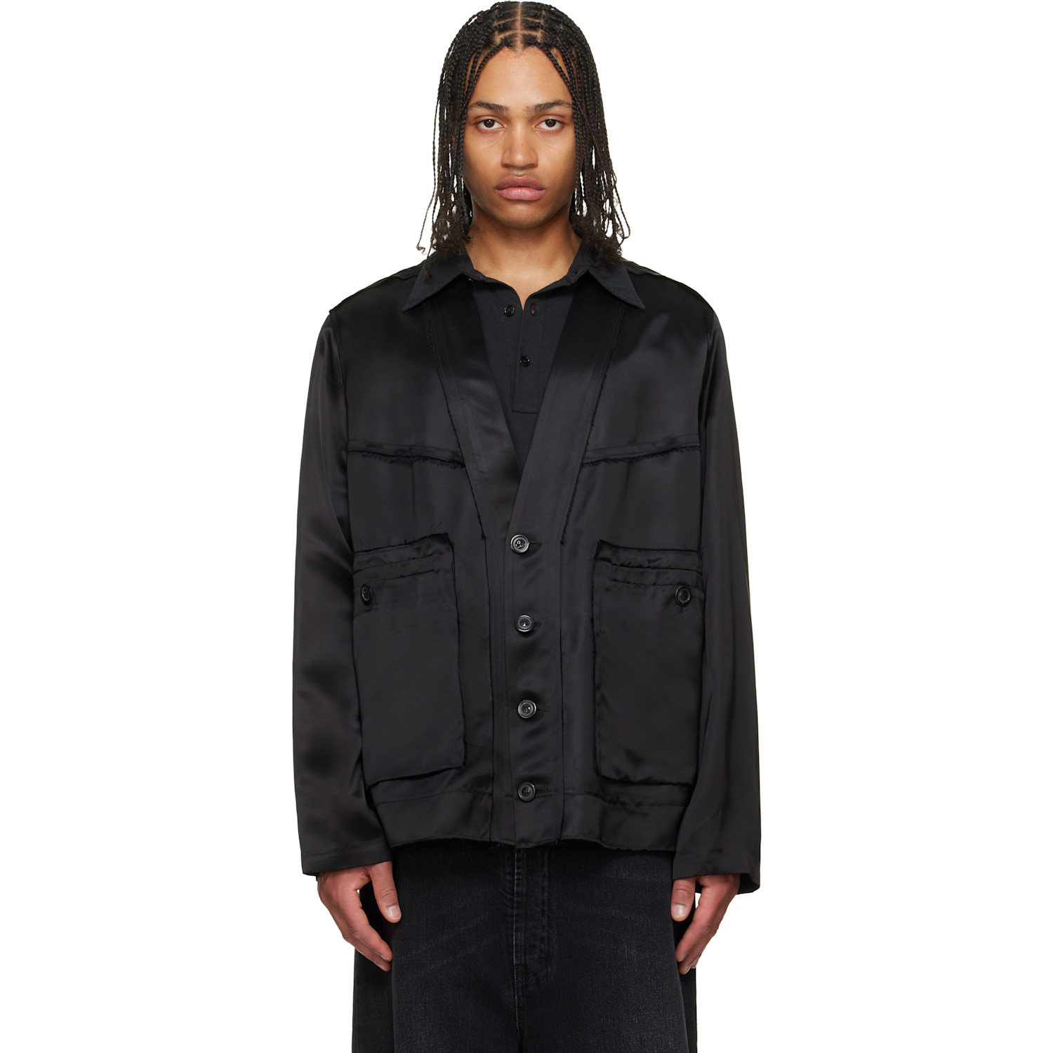 Maison Margiela Black Patchwork Satin Jacket