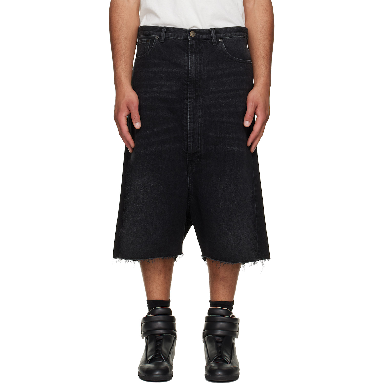 Maison Margiela Black Faded Cutoff Denim Shorts