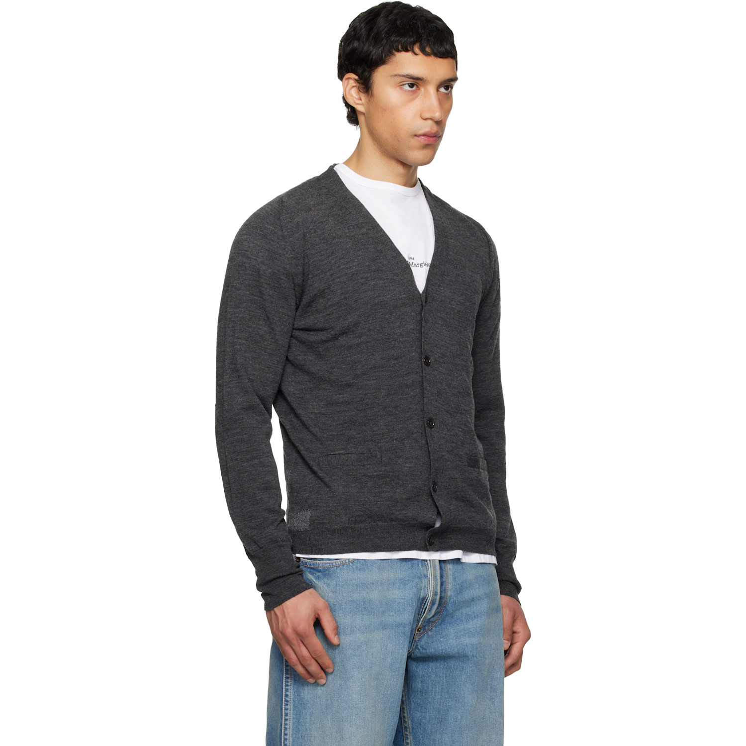  Maison Margiela Gray Wool-blend V-neck Cardigan 