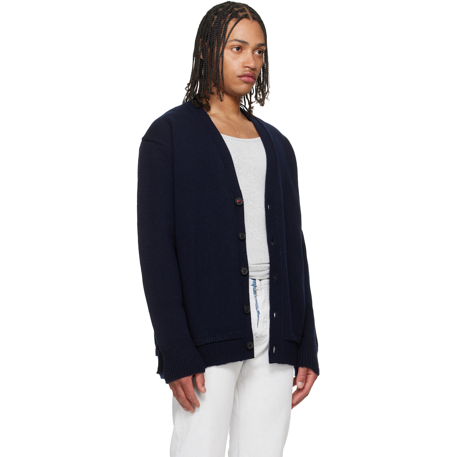 Maison Margiela Navy Elbow Patch Cardigan 