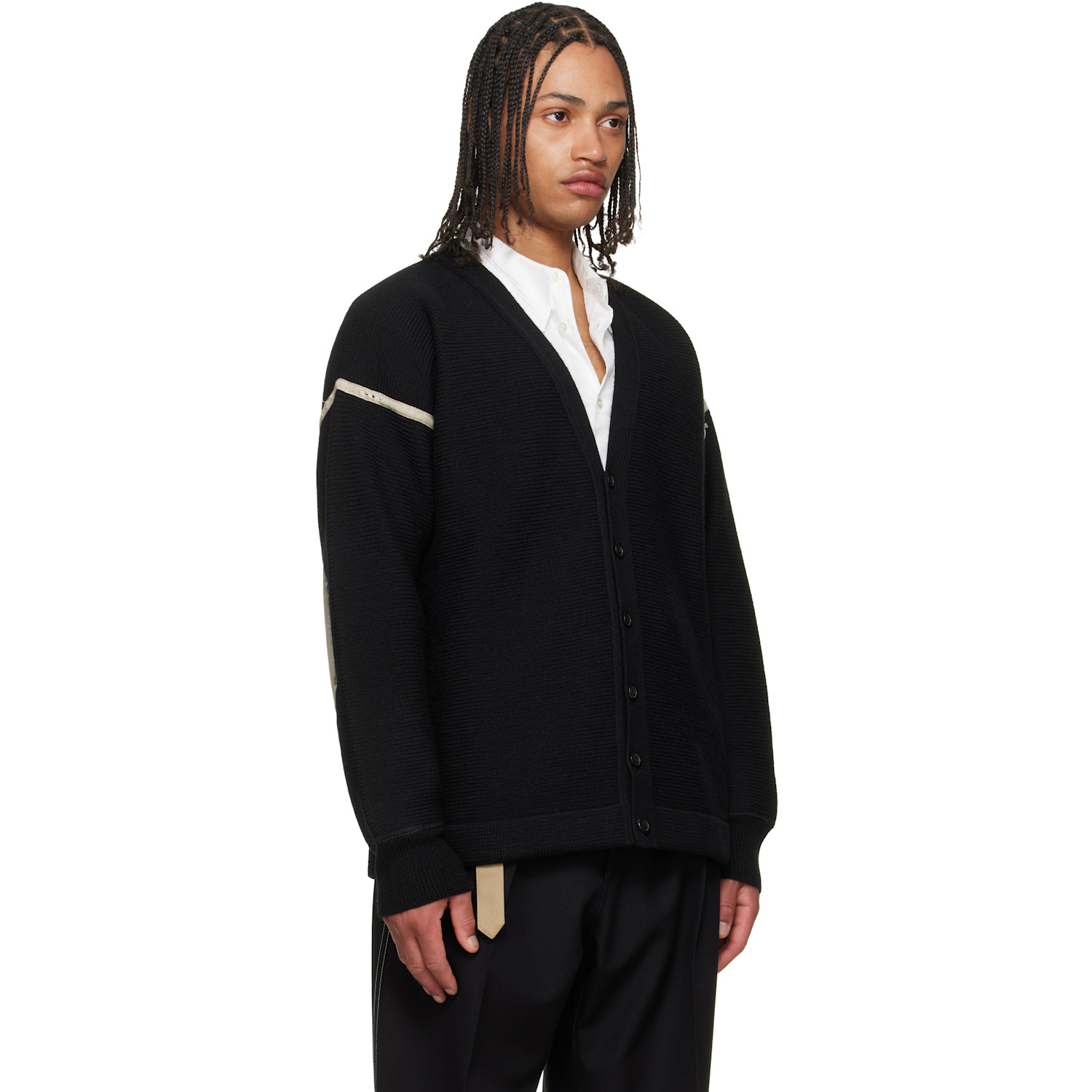  Maison Margiela Black Virgin Wool Elbow Patch Cardigan 