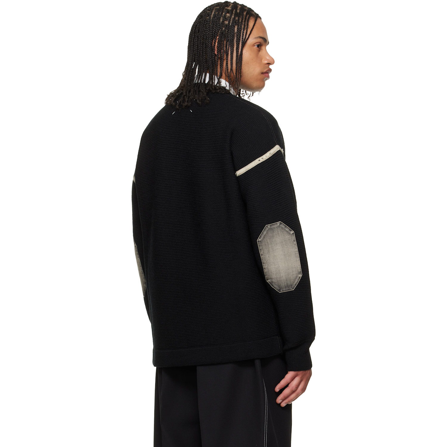  Maison Margiela Black Virgin Wool Elbow Patch Cardigan 