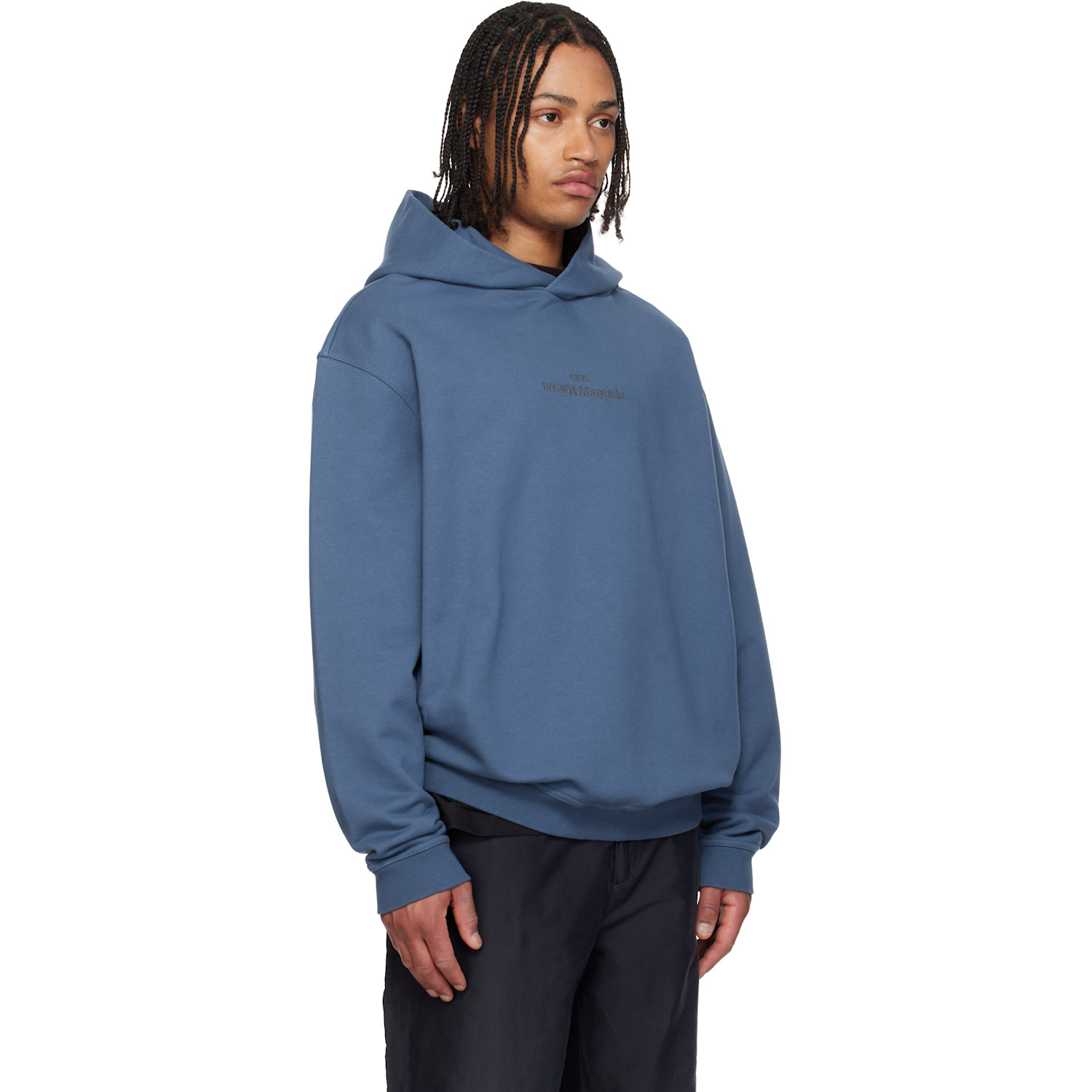  Maison Margiela Navy Reversed Logo Hoodie 
