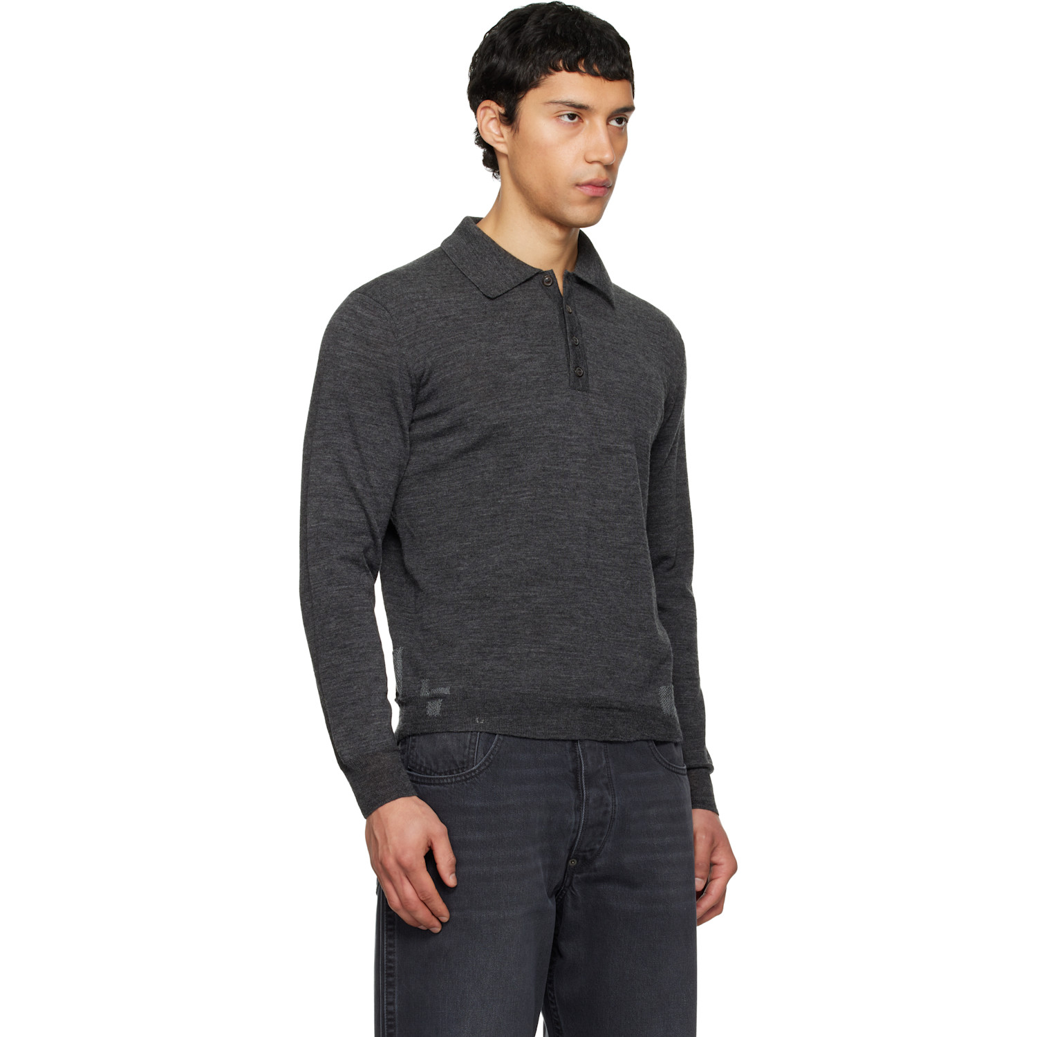  Maison Margiela Gray Patchwork Knit Polo 