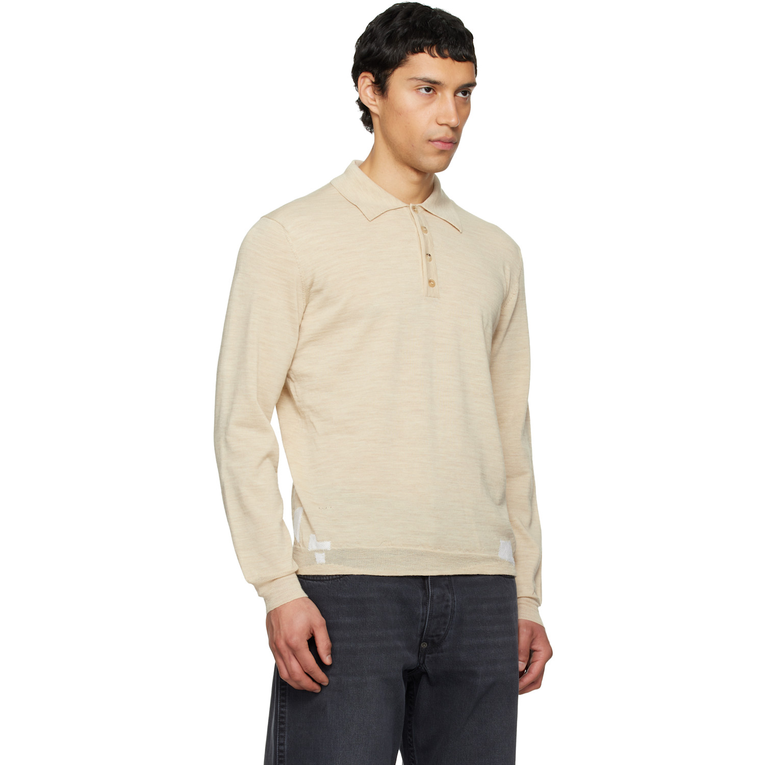  Maison Margiela Off White Patchwork Knit Polo 