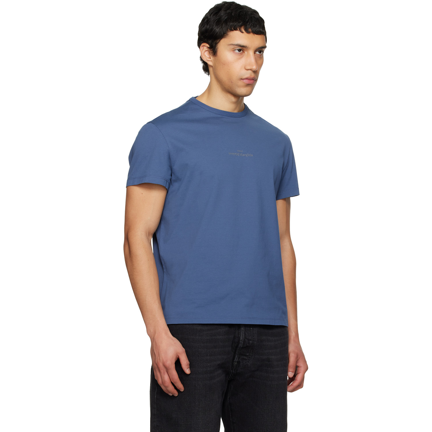  Maison Margiela Blue Distorted Logo T-shirt 