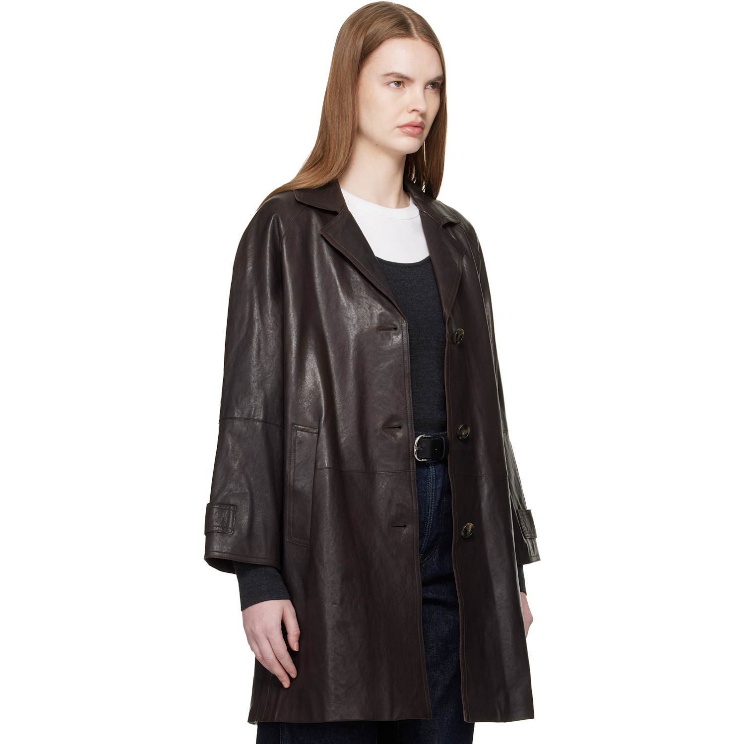  Weekend Max Mara Brown Camino Leather Coat 