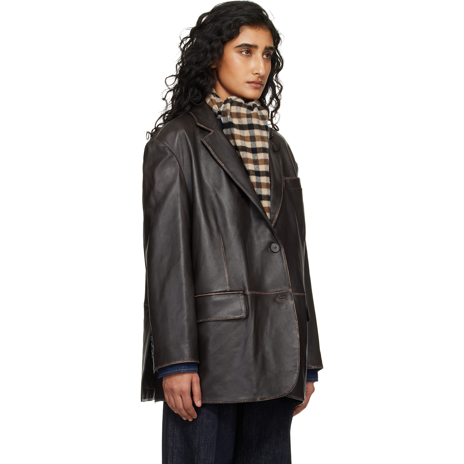  Weekend Max Mara Brown Pila Leather Blazer 