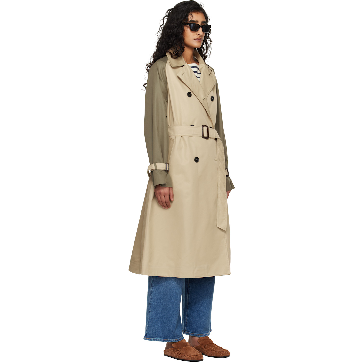  Weekend Max Mara Beige & Green Canasta Trench Coat 