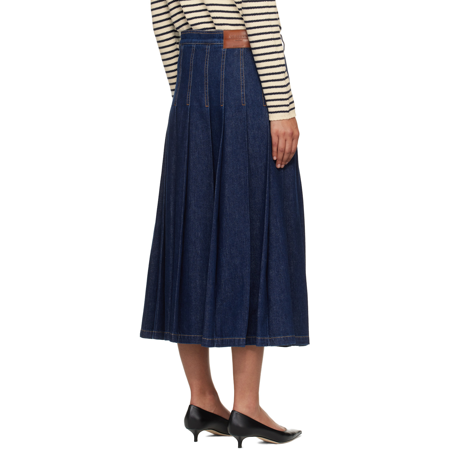  Weekend Max Mara Navy Wkdovale Denim Midi Skirt 